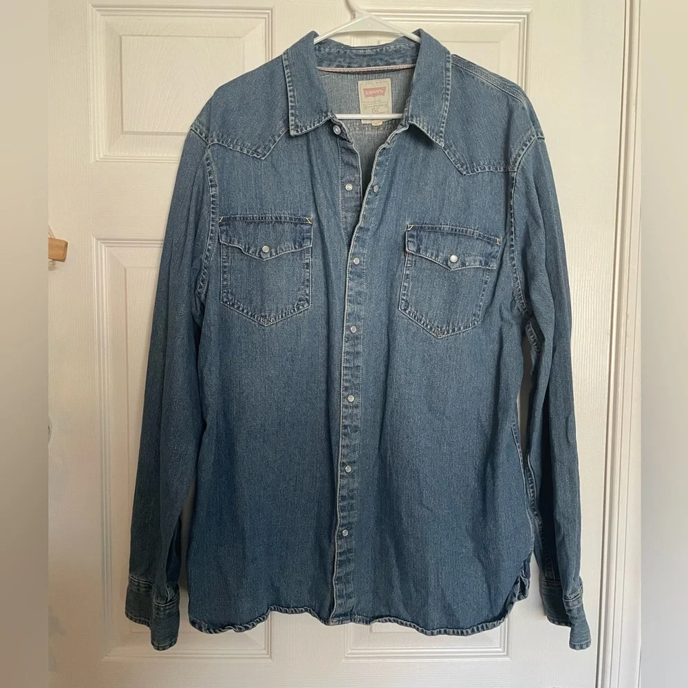 Vintage Levi's Blue Denim Casual Button Down Shirt Size XXL 100% Cotton